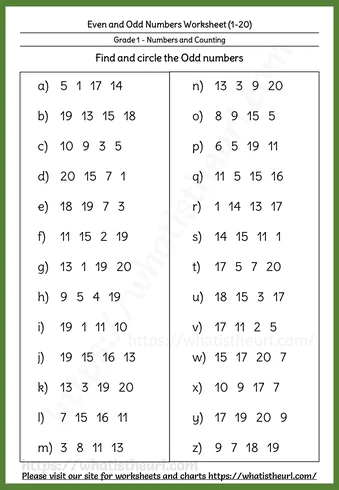 Even and Odd Numbers Worksheets - Even and Odd Numbers up to 20 β Worksheet 3