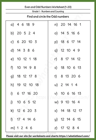Even and Odd Numbers Worksheets - Even and Odd Numbers up to 20 β Worksheet 4