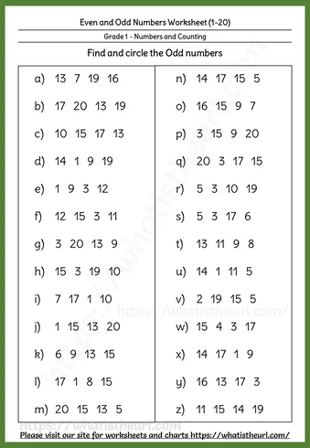 Even and Odd Numbers Worksheets - Even and Odd Numbers up to 20 β Worksheet 5