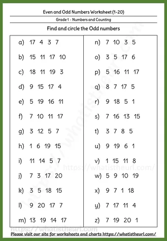 Even and Odd Numbers Worksheets - Even and Odd Numbers up to 20 β Worksheet 6
