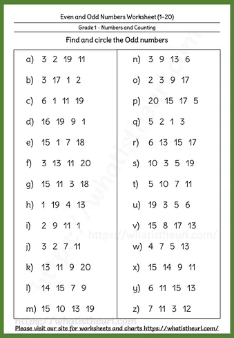 Even and Odd Numbers Worksheets - Even and Odd Numbers up to 20 β Worksheet 7
