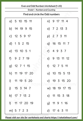 Even and Odd Numbers Worksheets - Even and Odd Numbers up to 20 β Worksheet 8