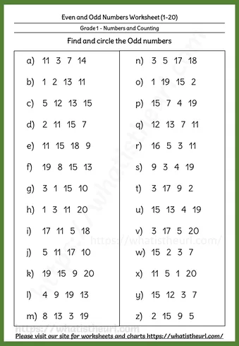 Even and Odd Numbers Worksheets - Even and Odd Numbers up to 20 β Worksheet 9