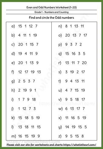 Even and Odd Numbers Worksheets - Even and Odd Numbers up to 20 β Worksheet 10