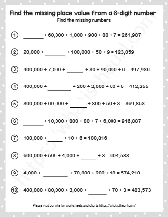 Find The Missing Place Value From A 6 Digit Number