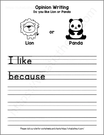 Free Opinion Writing Practice Worksheet - Do You Like Lion Or Panda