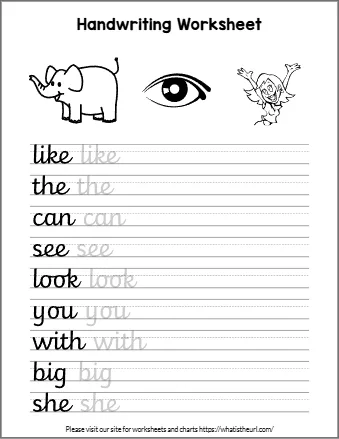 Free Sight Words Writing Practice Worksheet 1