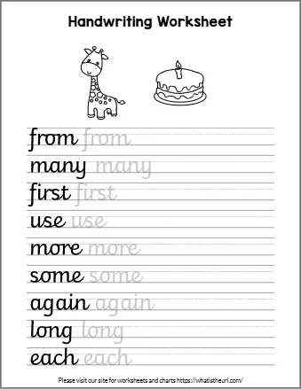 Free Sight Words Writing Practice Worksheet 2