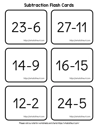 Subtraction Flash Cards Answer