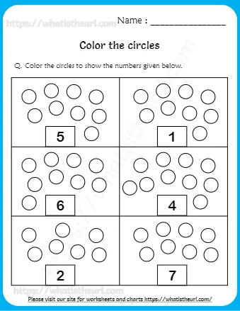 Color The Circles To Show The Numbers Given Below