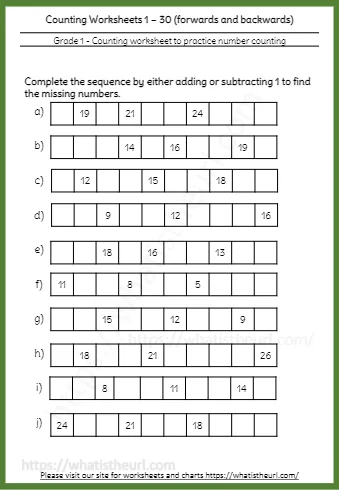 Counting by 1-Find the missing numbers