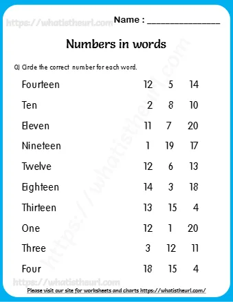 Number As Words 1 20