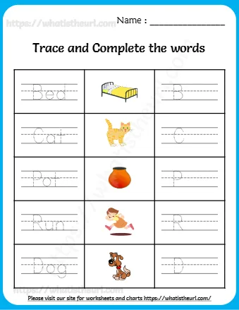 Trace And Complete The Words Worksheets