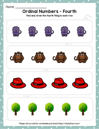 Grade 1 Ordinal Numbers Worksheets Finding Fourth Exercise 1