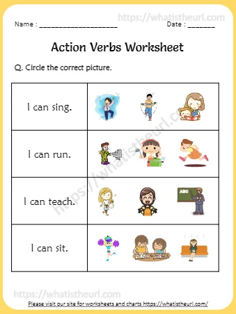 Grade 1 Verbs Worksheets Action Verbs Worksheet