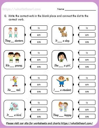Verb To Be – Matching Worksheet For Grade 1
