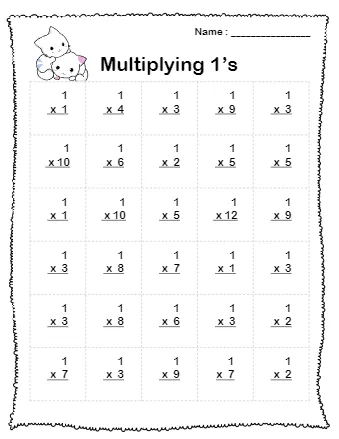 Grade 3 Multiplication Worksheets Multiplying By 1