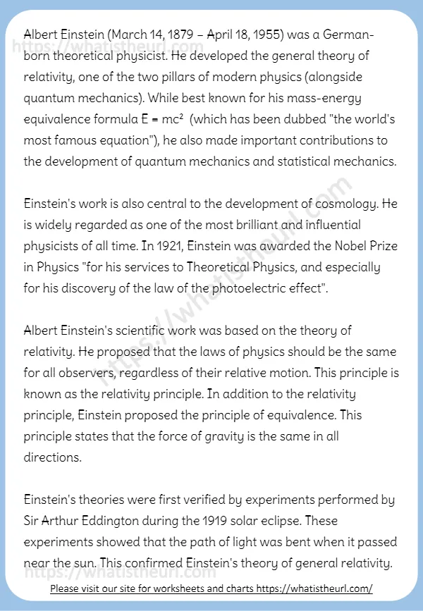 Reading Comprehension On Albert Einstein