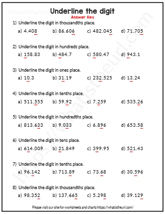 Underline The Digit In Thousandths Place