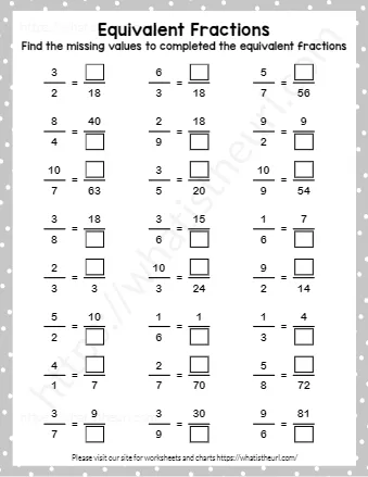 Find The Missing Values To Completed The Equivalent Fractions