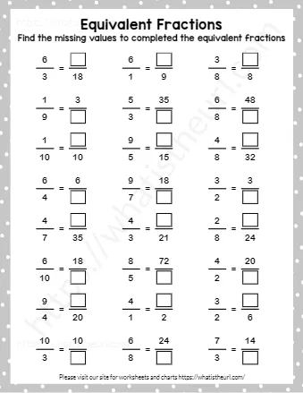 Find The Missing Values To Completed The Equivalent Fractions