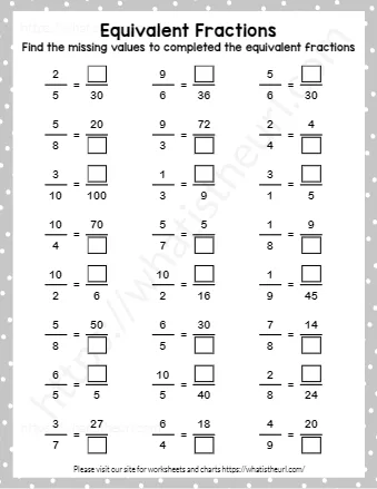 Find The Missing Values To Completed The Equivalent Fractions
