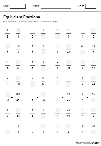 Find The Missing Values To Complete The Equivalent Fractions