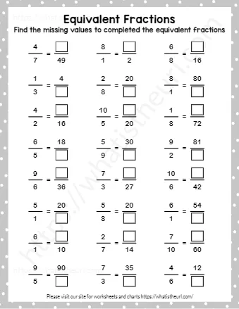 Find The Missing Values To Completed The Equivalent Fractions