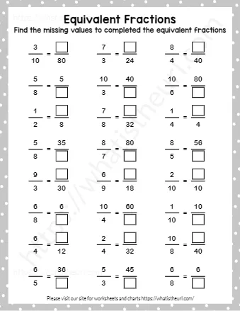 Find The Missing Values To Completed The Equivalent Fractions