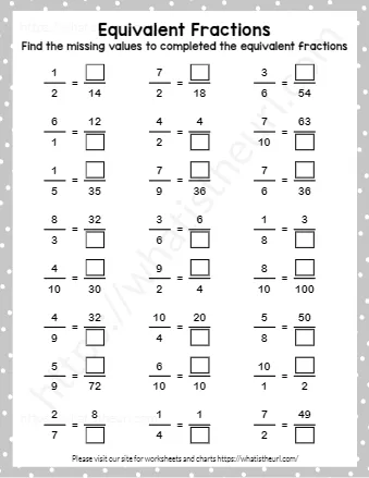 Find The Missing Values To Completed The Equivalent Fractions