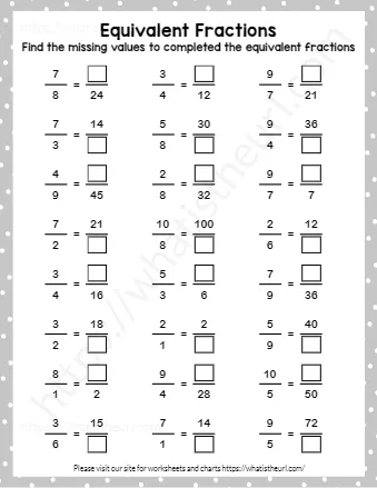 Find The Missing Values To Completed The Equivalent Fractions