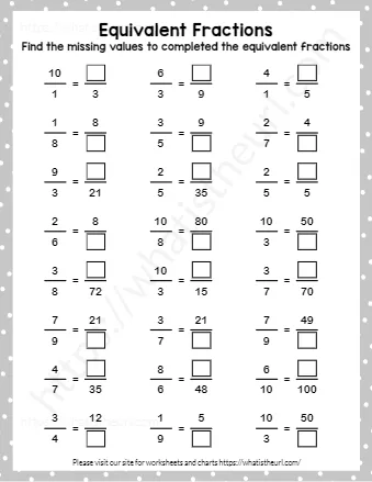 Find The Missing Values To Completed The Equivalent Fractions