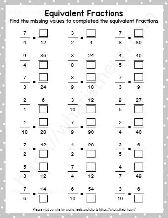 Find The Missing Values To Completed The Equivalent Fractions