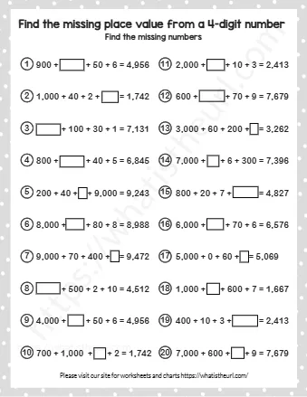Find The Missing Place Value From A 4 Digit Number
