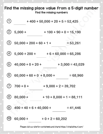 Find The Missing Place Value From A 5 Digit Number