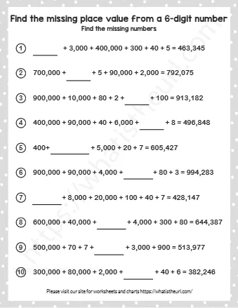 Find The Missing Place Value From A 6 Digit Number
