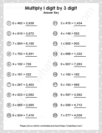 Multiply 1 Digit By 3 Digit