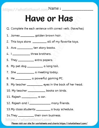 Have Or Has Worksheet