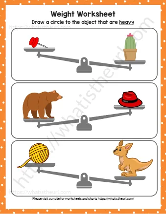 Heavy And Light Worksheets For Preschool Kids