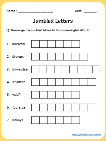 Jumbled Letters On Days Of The Week