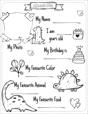 Kindergarten All About Me Worksheets About Me Worksheet Dinosaur Theme