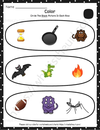 Kindergarten Color Recognition Worksheets Find And Circle Black Pictures