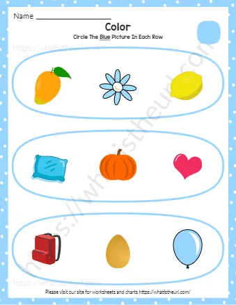 Kindergarten Color Recognition Worksheets Find And Circle Blue Pictures