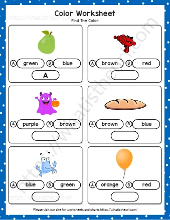 Kindergarten Color Recognition Worksheets What Color Is This Set 4