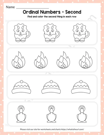 Kindergarten Numbers & Counting Worksheets - Kindergarten Ordinal Numbers Second