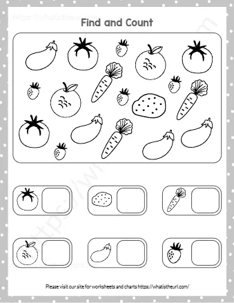 Kindergarten Numbers Counting Worksheets Find And Count Vegetables