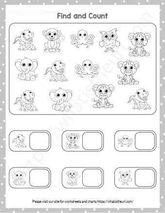 Kindergarten Numbers Counting Worksheets Find And Count Animals