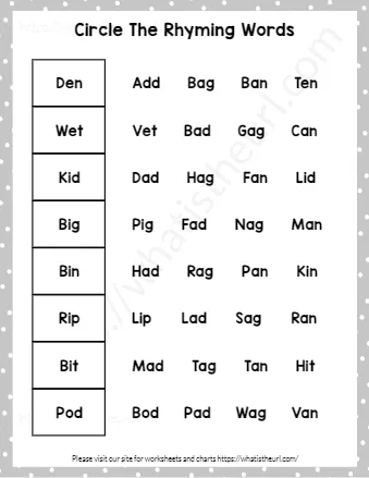Kindergarten Rhyming Words Worksheets Circle The Rhymes Exercise 12