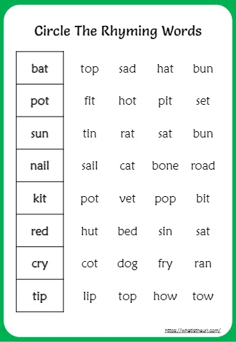 Kindergarten Rhyming Words Worksheets Mixed Rhyme Practice Set 1