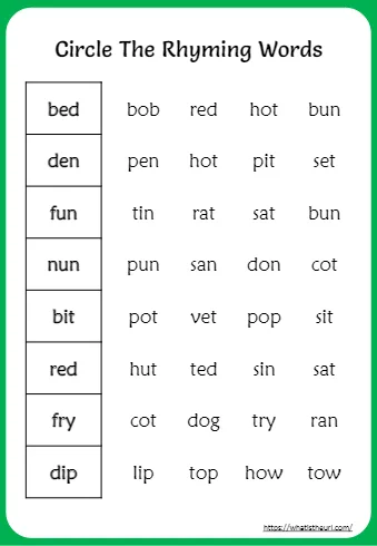 Kindergarten Rhyming Words Worksheets Mixed Rhyme Practice Set 2